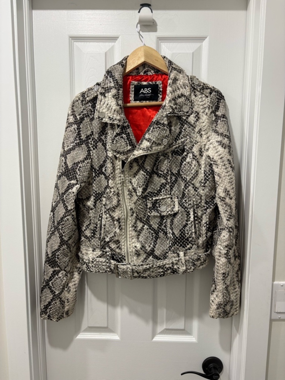 Women’s ABS by Allen Schwartz Faux Snake Print Moto Jacket SMALL